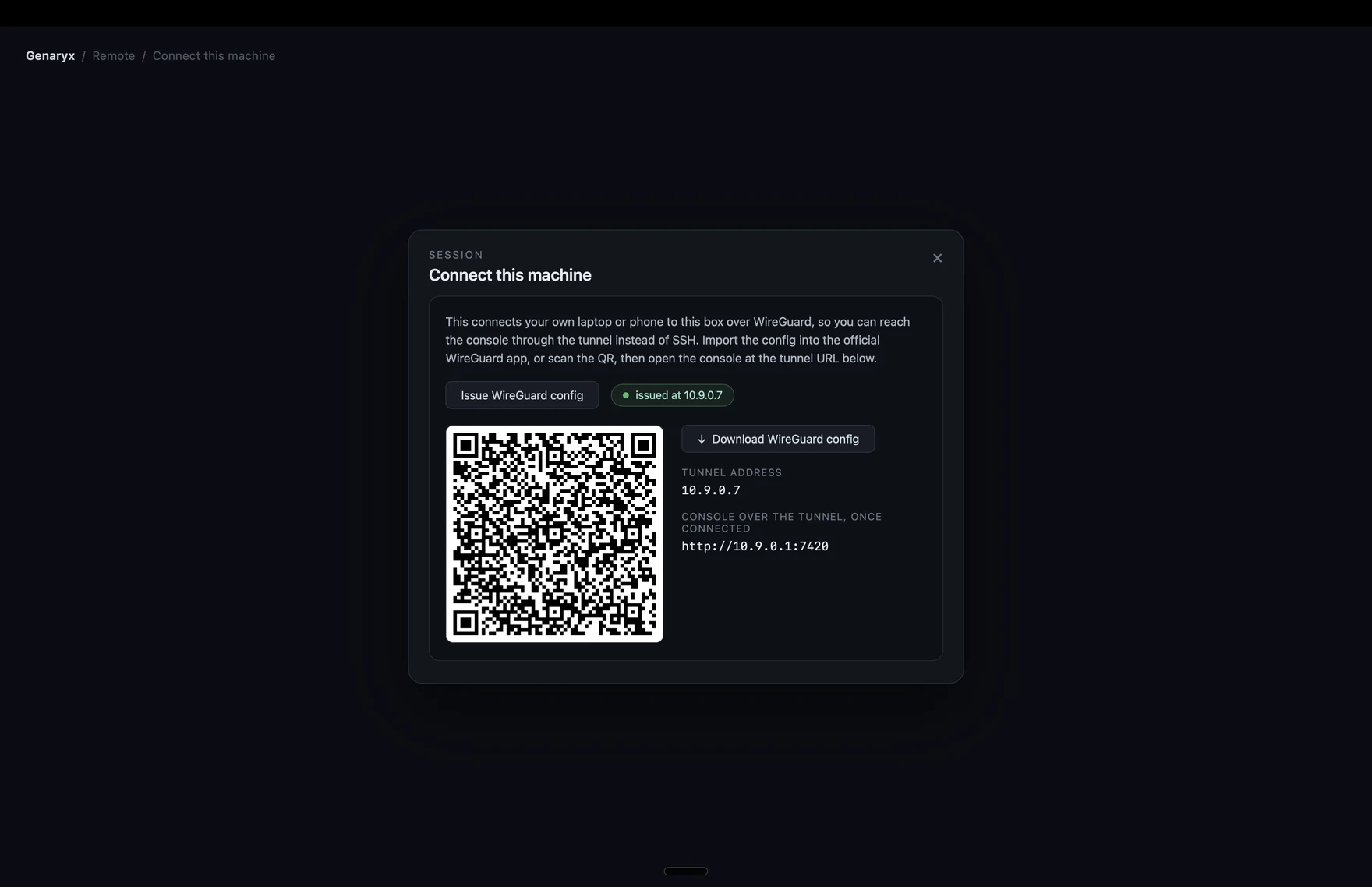 Genaryx Connect this machine, WireGuard