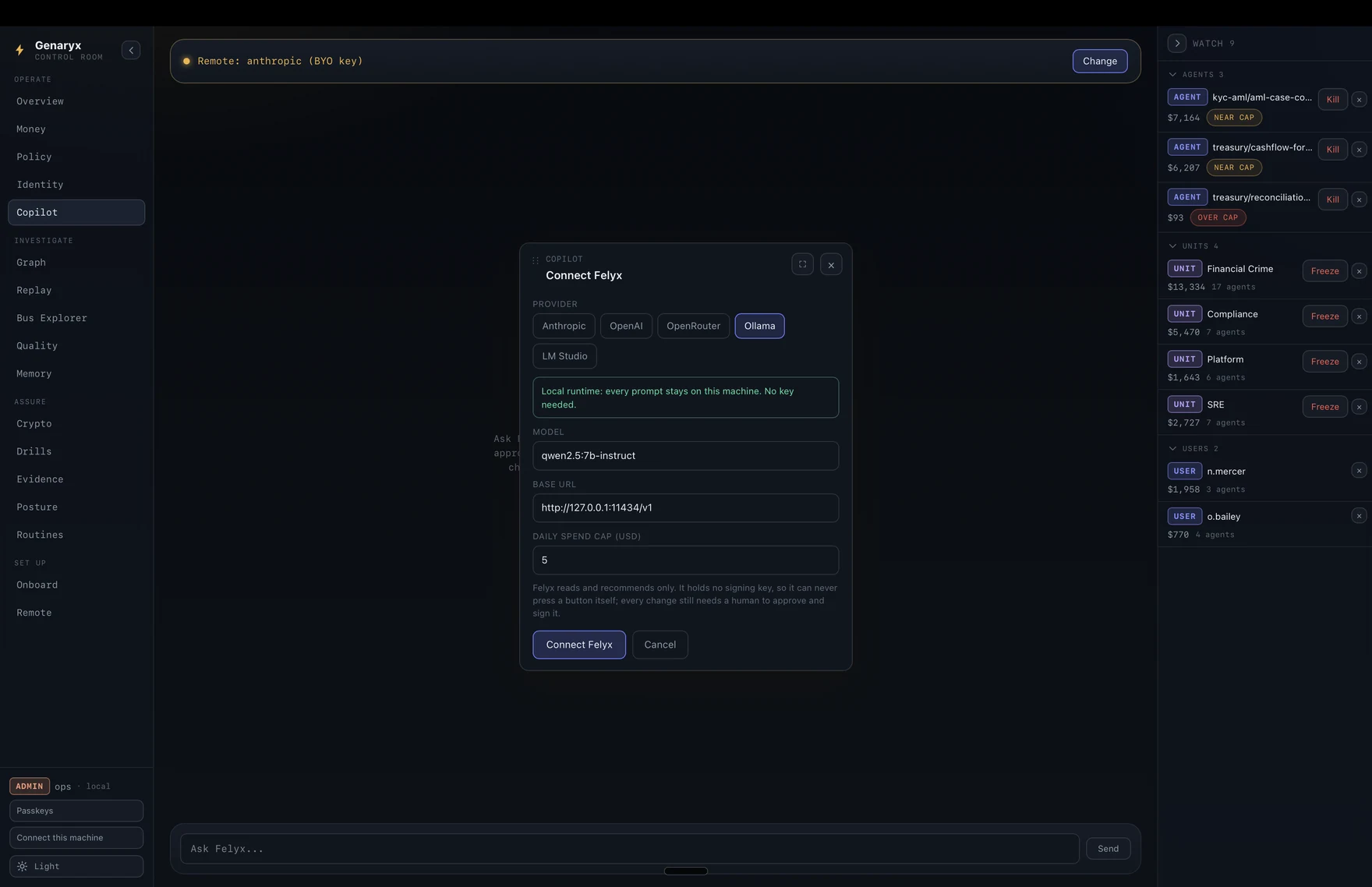 Genaryx Connect Felyx dialog
