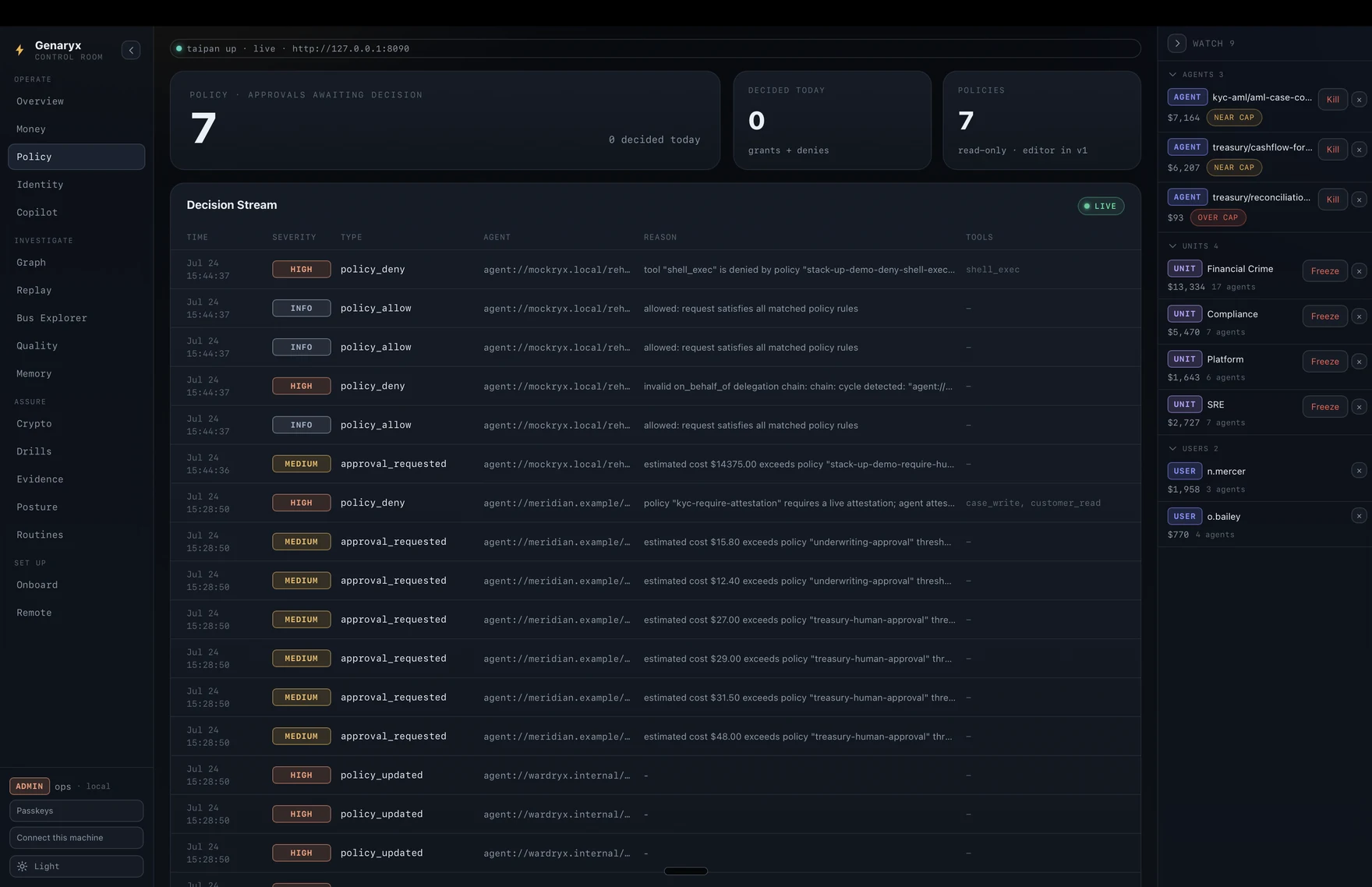 Genaryx Policy decision stream